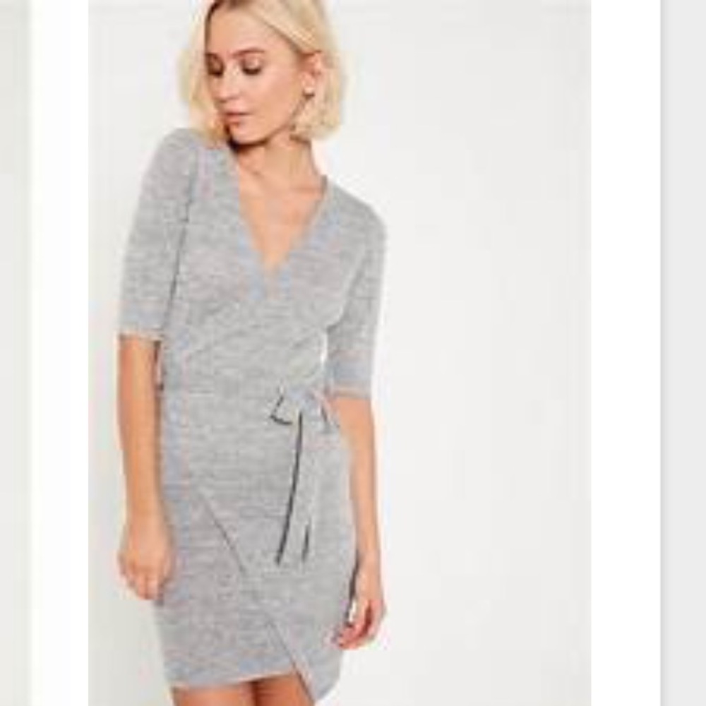 Missguided grey wrap tie front sweater dress